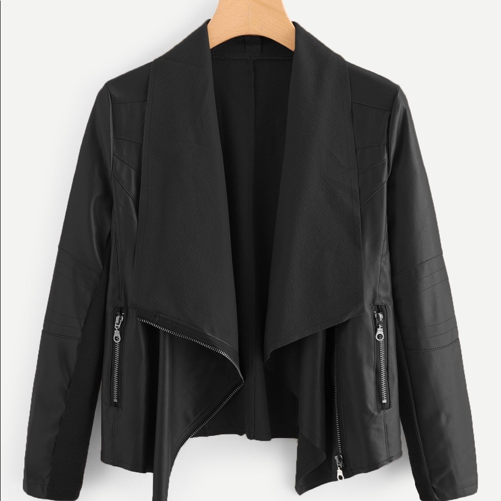 PU Zipper Detail Lapel Jacket